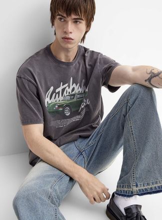 Djab Mens Vintage car washed graphic T-shirt Oversized fit