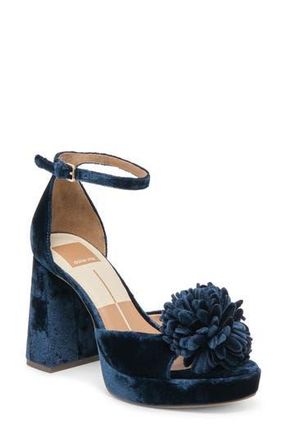 Dolce Vita Perel Platform Ankle Strap Sandal in Dark Navy Velvet at Nordstrom Rack, Size 10