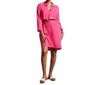 Tribal Three-Quarter Sleeve Mini Dress With Pockets In Raspberry