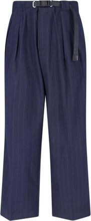 White Sand Blue Straight-Leg Belted Pants