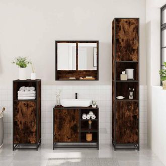 Berkfield Home Durable 3 Piece Bathroom Furniture Set Smoked Oak Engineered Wood in Brown