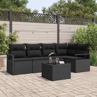 vidaXL Vidaxl - Conjunto De Sof&aacute; De Jard&iacute;n Con Coj&iacute;n 6 Pcs Negro