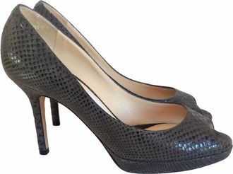 Jimmy Choo London Gray Snakeskin Peep Toes Platform Heels Size 35.5