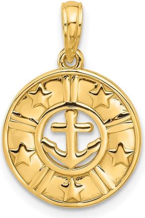 Diamond2Deal 14k Yellow Gold Polished Anchor and Stars Charm Pendant