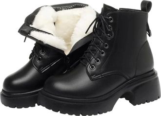 Generic Womens Boots British Wind Genuine Leather Ankle Boots Mid-Heel Winter Warm Womens Snow Booties