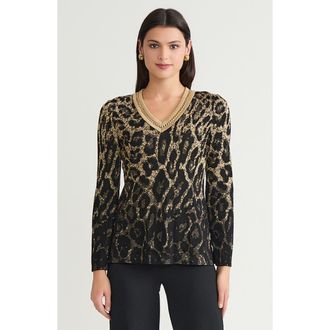Ming Wang Lurex Leopard Print Jacquard Soft Knit Tunic in Black/gold at Nordstrom, Size X-Large P