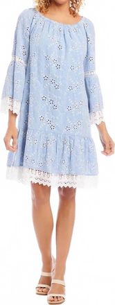 Karen Kane Ellie Embroidered Mixed Lace Dress In Chambray