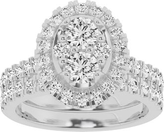 Grown Brilliance Lab Grown 2 Ctw Diamond Oval Bridal Set, Engagement Ring Set in 10K White Gold Jewelry for Women, Size 7.5