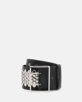 AllSaints Cow Leather Meredith Studded Wide Leather Belt, Size: XS