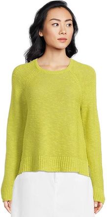 Eileen Fisher Crew Neck Raglan Sleeve Sweater Womens Sweatshirt Chartreuse : LG, Cotton/Linen