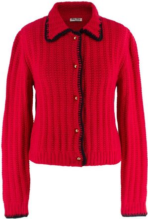 Miu Miu Red Contrast Stitch Crochet Cardigan Size XS