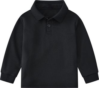 Generic Boys Long Sleeve Cotton Polo Shirts Children Back to School Uniform Unisex Kids Plain Girls Polo Sports School T Shirts Activewear Shirts Black