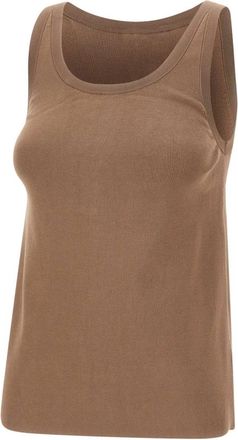 Elisabetta Franchi Gebreide Top met Glanzende Viscose Strepen - Dames - Tops zonder mouwen - Bruin - L - Tops
