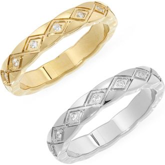 Nordstrom Set of 2 Waterproof Cubic Zirconia Geometric Band Rings in Clear- Gold- Silver at Nordstrom, Size 8