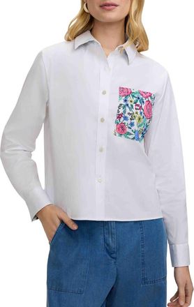 Foxcroft Jodie Cotton Blend Button-Up Shirt in White/Multi at Nordstrom, Size X-Large