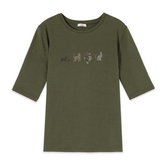 Oltre T-shirt con micro cristalli - - Tops - Donna - Verde - XS