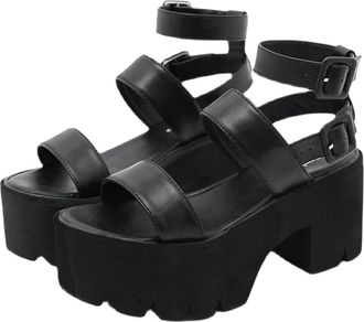 Agodor Womens Goth Platform Sandals Ankle Strap Chunky High Heels Open Toe Slingback Roman Gladiator Shoes Black, Black Style 2, 5 UK