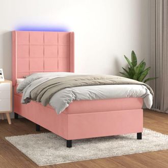 vidaXL Cama Box Spring Colch&oacute;n Y Led Terciopelo Rosa 90x190 Cm Vidaxl