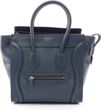 Celine Navy Leather Handbag Tote Bag (Pre-Owned)