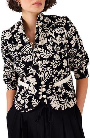 Mint Velvet Jacquard Floral Cropped Jacket in Black at Nordstrom, Size X-Small