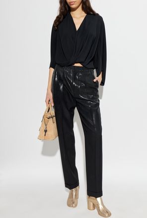 Maison Margiela Shiny Crease-front Trousers, Womens, Black