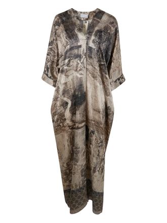 Pierre-Louis Mascia printed V-neck midi dress - Neutrals