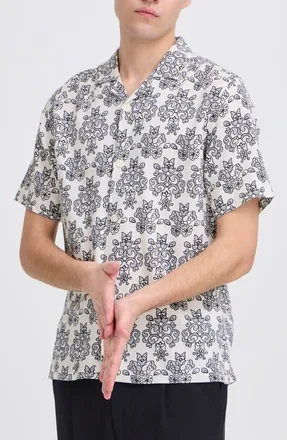 Casual Friday Regular Fit Cotton Blend Camp Shirt in Jet Stream at Nordstrom, Size X-Large