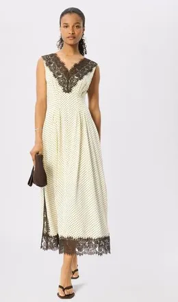 Whistles Lace V-Neck Spot Midi Dress in Yellow/Multi at Nordstrom, Size 12