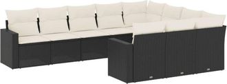 vidaXL Vidaxl - Set De Sof&aacute;s De Jard&iacute;n 10 Pzas Cojines Rat&aacute;n Sint&eacute;tico Negro