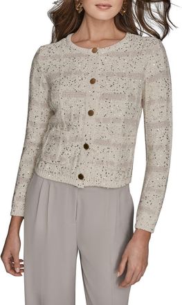 DKNY Sequin Crop Cotton & Wool Blend Cardigan in Cream at Nordstrom, Size X-Large