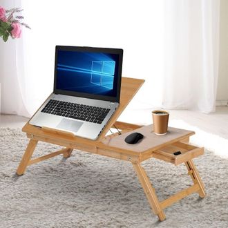 Carter's 55Lx35Wx 22-30H cm Portable Bamboo Laptop Desk Notebook Tray PC Bed Table W/ Drawer Adjustable & Foldable-Bamboo - CARTER | TJ Hughes