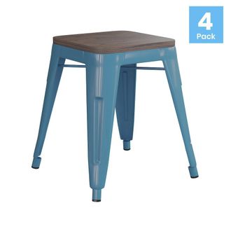 Flash Furniture 18 Table Height, Stackable Teal Metal Dining Stool, - Set of 4