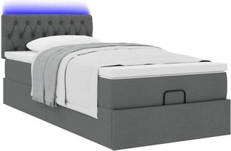vidaXL Cama Otomana Con Colch&oacute;n Y Led Tela Gris Oscuro 90x200 Cm Vidaxl