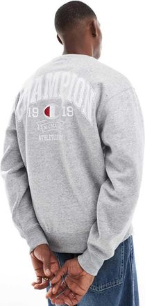 Champion Felpa girocollo grigia con stampa stile college sul retro-Grigio