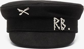 Ruslan Baginskiy Black Embellished Wool Baker Boy Hat - Womens - Cotton/Crystal/Wool