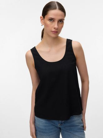 Vero Moda Blusenshirt VERO MODA VMMYMILO S/L TOP WVN GA, Damen, Gr. XS, schwarz, Jersey, Obermaterial: 55% Viskose, 45% Leinen, unifarben, regular fit kurz, tie