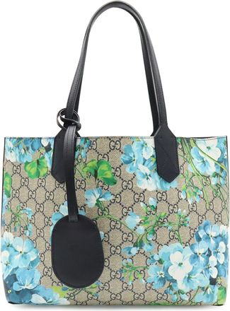 Gucci Gg Blooms Beige Multi-Color Navy Gg Supreme Canvas Pvc Coated Canvas Leather Shoulder Bag Tote Bag (Pre-Owned)