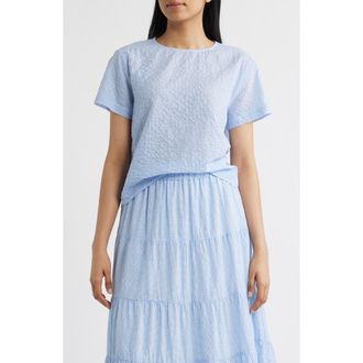 Cloth & Stone Micro Check Short Sleeve Woven Shirt in Blueberry Check at Nordstrom, Size X-Large