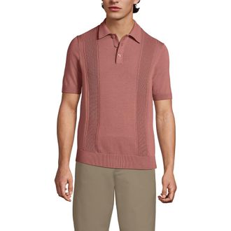 Lands End Short Sleeve Vertical Rib Button Down Sweater Polo in Cameo Rose at Nordstrom, Size Xx-Large