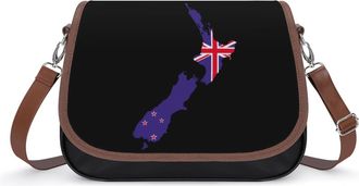 Generic Flag Map of New Zea-lands Crossbody Bags for Women Fashion Leather Shoulder Handbags With Adjustable Strap