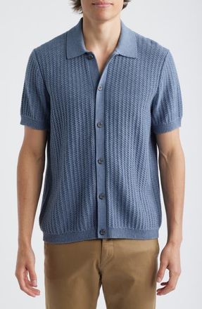 Vince Short Sleeve Cashmere & Cotton Cardigan in Heather Venice Blue at Nordstrom, Size Xx-Large