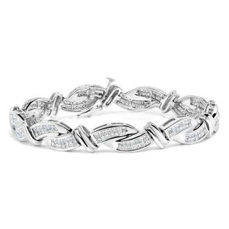 House of Brilliance 14K White Gold 4.0 Cttw Invisble Set Princess-Cut Diamond Wave Style Link Bracelet at Nordstrom
