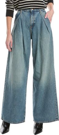 Triarchy Linda Mid-Rise Pleated Dusty Medium Indigo Wide Leg Jean