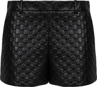 Gucci Ge&euml;mbosseerde leren shorts hoge taille - Dames - Bermuda - Zwart - M - Leer - Korte Broeken