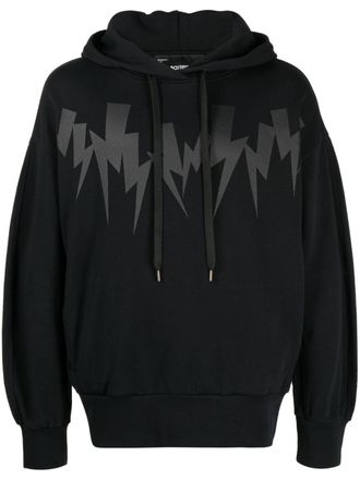 Neil Barrett Thunderbolt-print cotton hoodie - Black