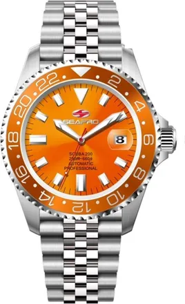 Seapro Mens Grand Meridian Orange Dial Watch