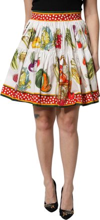 Dolce & Gabbana Womens Multicolor Vegetable Print Short Poplin Mini Skirt Cotton