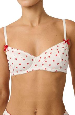 Kat The Label Hugo Heart Print Underwire Bra in White/Heart Print at Nordstrom, Size Xx-Large