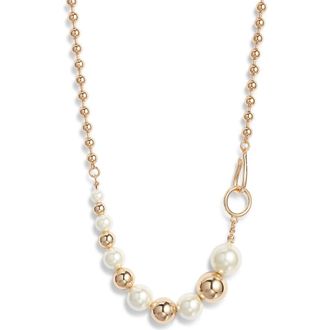 Nordstrom Faux Pearl & Ball Chain Collar Necklace in White- Gold at Nordstrom Rack