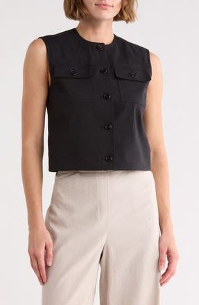 Theory Linen Blend Trucker Vest in Black at Nordstrom Rack, Size 14